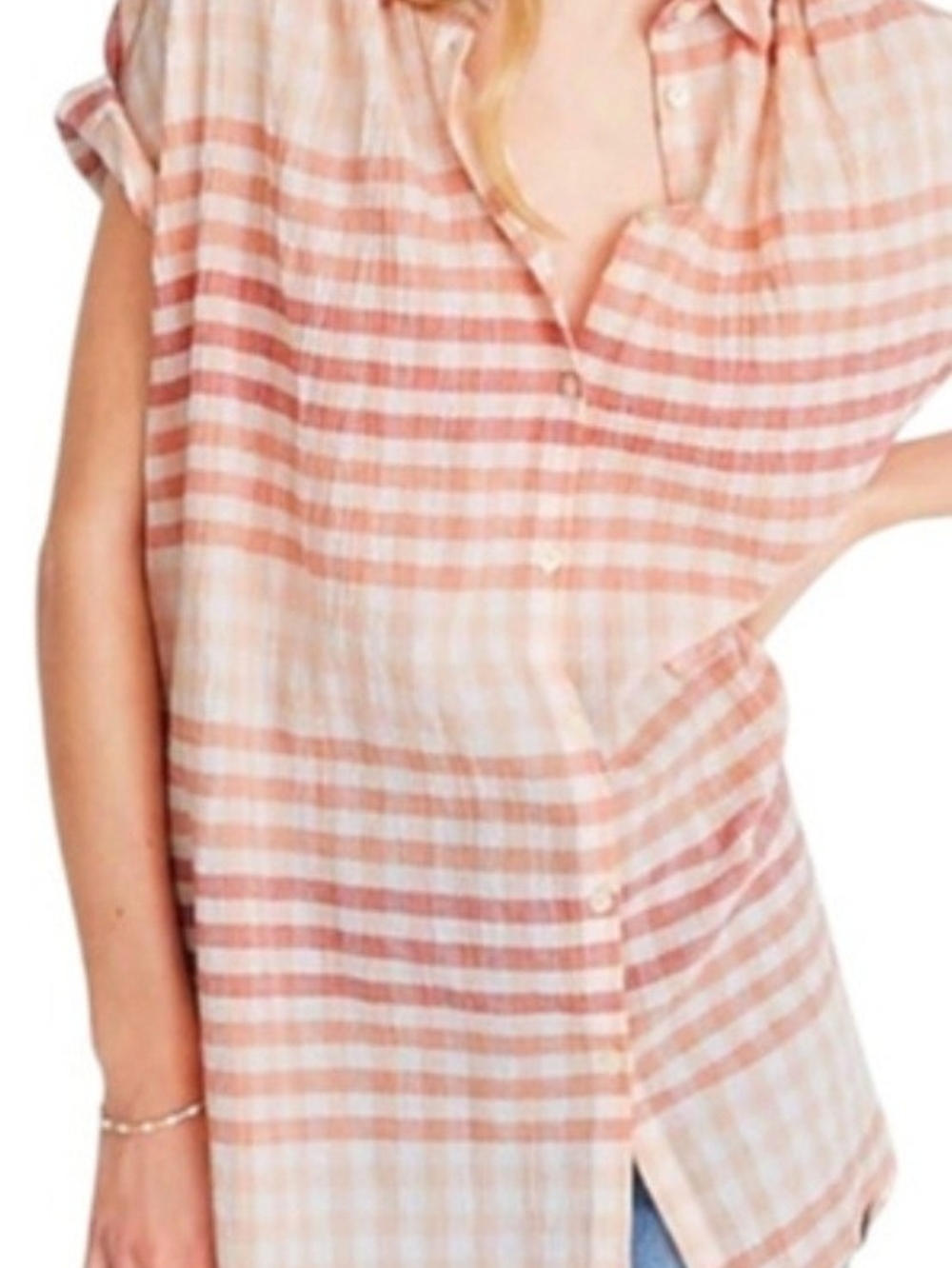 NWT Madewell Womens Peach Plaid Button-Front Shirt